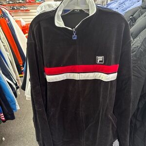 Vintage 90’s Fila Black Jacket with Red and White Stripes Velour Tracksuit